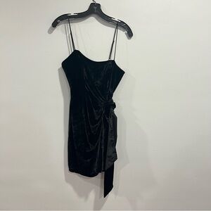 Cinq a Sept Black Velvet Ruffled Draped Spaghetti Straps Mini Dress - Size 4